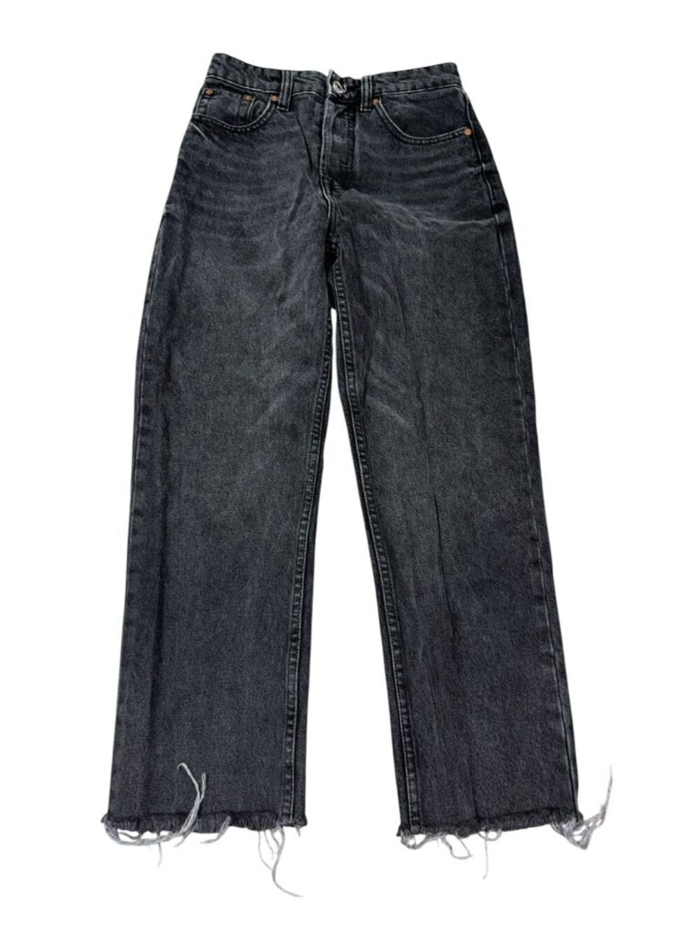Zara Blackwash Size 26 Raw Hem Button Fly Jeans